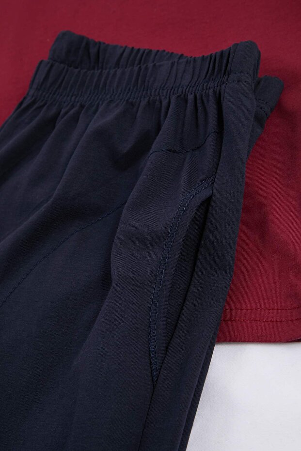 Bordo Regular/Normal Kesim Baskılı Pamuklu Atlet-Şort Pijama Takımı TMNSS26PT00045 - 7
