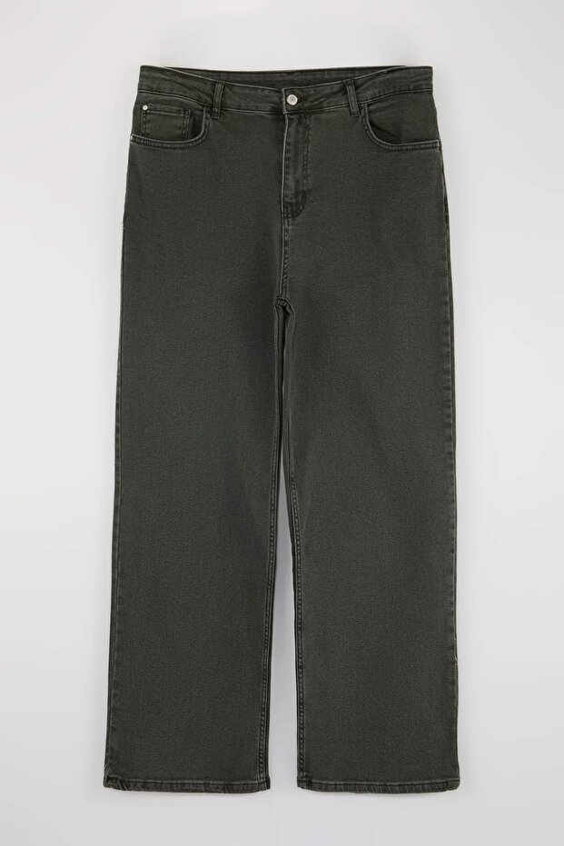 Yeşil Yüksek Bel Geniş Paça Büyük Beden Wide Leg Jeans TBBAW23CJ00020 - 1