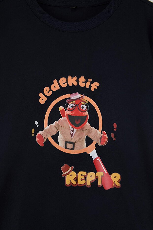 Lacivert Dedektif Reptır Baskılı Erkek Çocuk Örme T-Shirt TKDSS26TS00060 - 3
