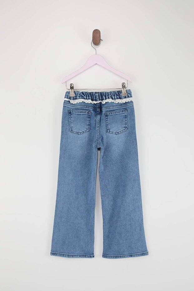 Mavi Ayarlanabilir Lastikli Kız Çocuk Denim Pantolon TKDSS26JE00002 - 5
