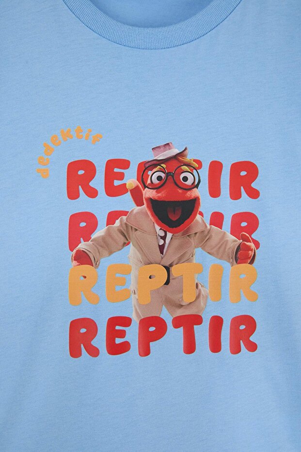 Mavi Dedektif Reptır Baskılı Erkek Çocuk Örme T-Shirt TKDSS26TS00059 - 3