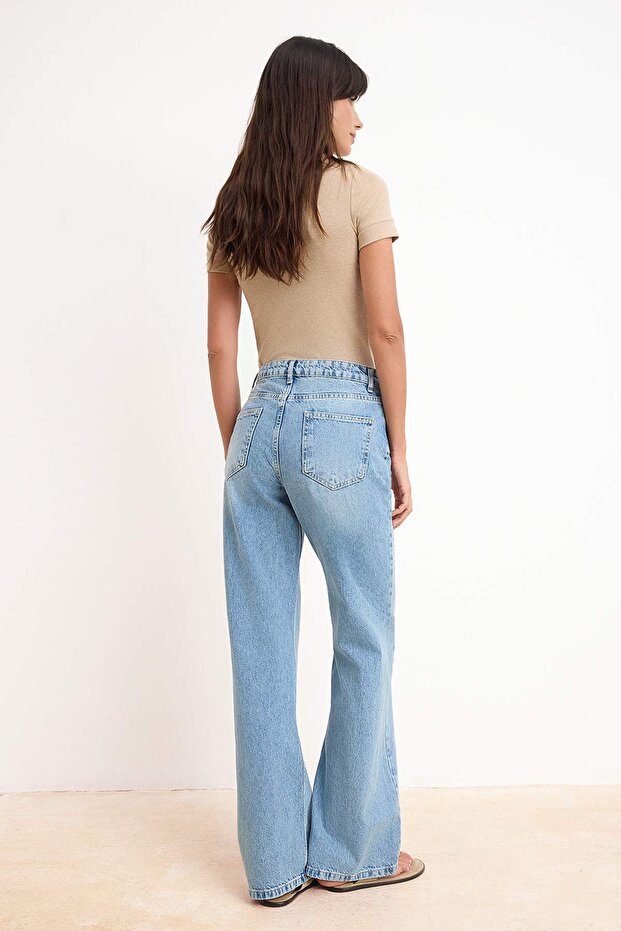 More Sustainable Açık Mavi Yüksek Bel Wide Leg Jeans TWOAW26JE00073 - 4