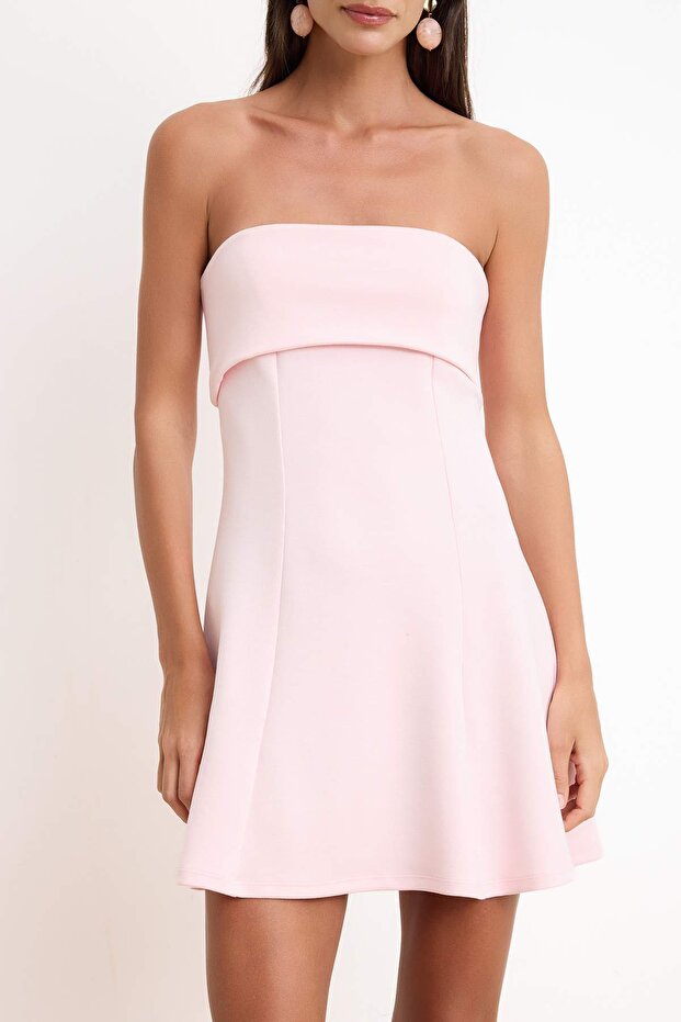 Açık Pembe Belden Açılan Straplez Kolsuz Soft Touch Örme Elbise TWOSS26EL00236 - 3