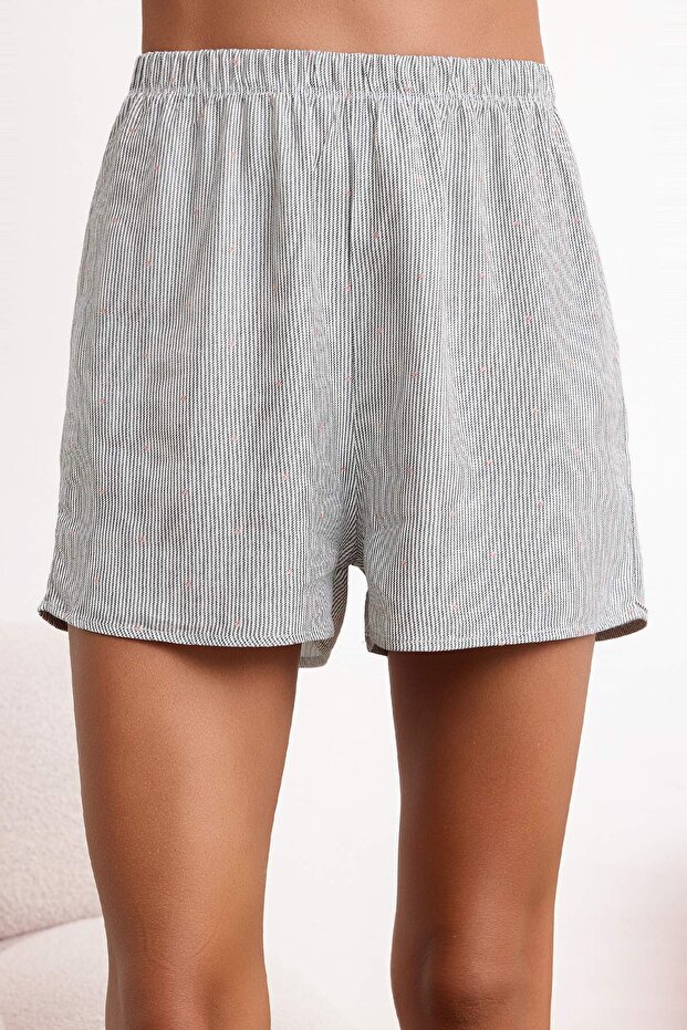 Çok Renkli Çizgili Biye Detaylı Viskon Dokuma Pijama Takımı THMSS26PT00103 - 4