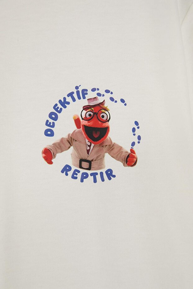 Ekru Unisex Dedektif Reptır Baskılı Erkek Çocuk Örme T-Shirt TKDSS26TS00057 - 3