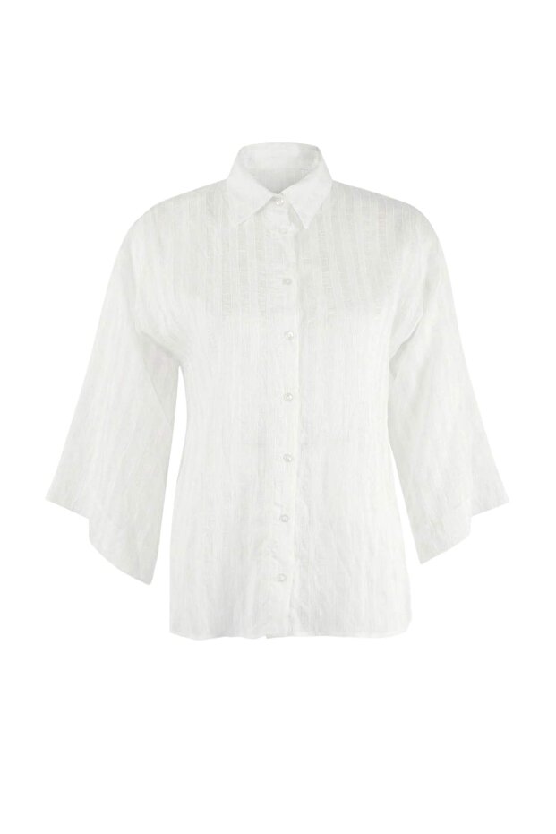 Beyaz Dokuma Transparan Oversize Plaj Gömlek TBESS26GO00006 - 6