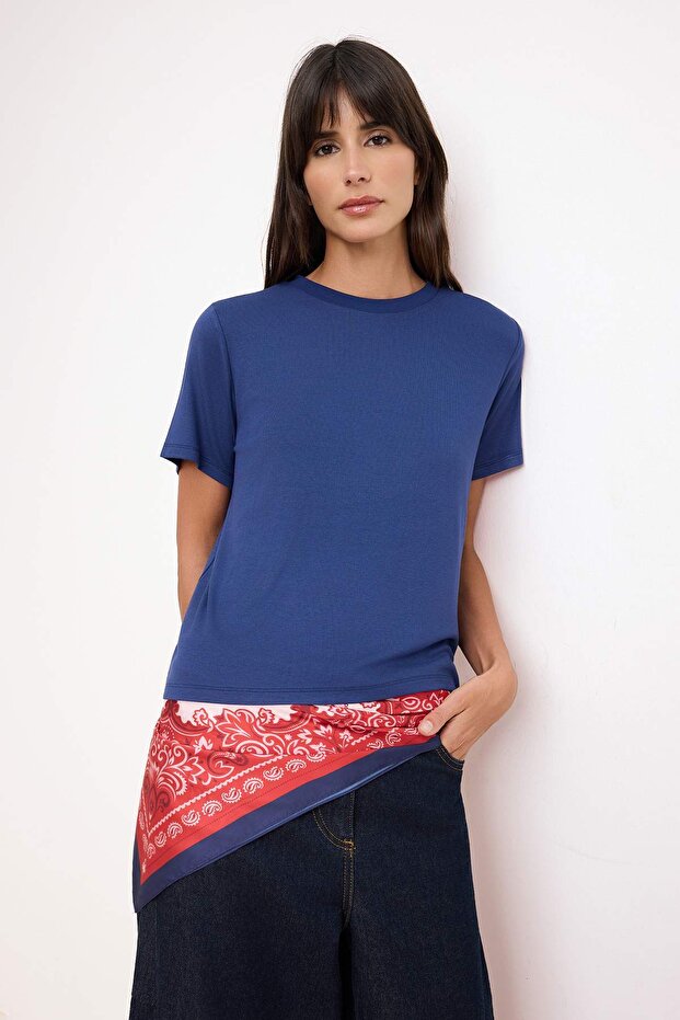 Trendyolmilla  Lacivert Düz Regular/Normal Kalıp Kısa Kollu Yumuşak Örme T-Shirt TWOSS26TS00159 - Görsel 2