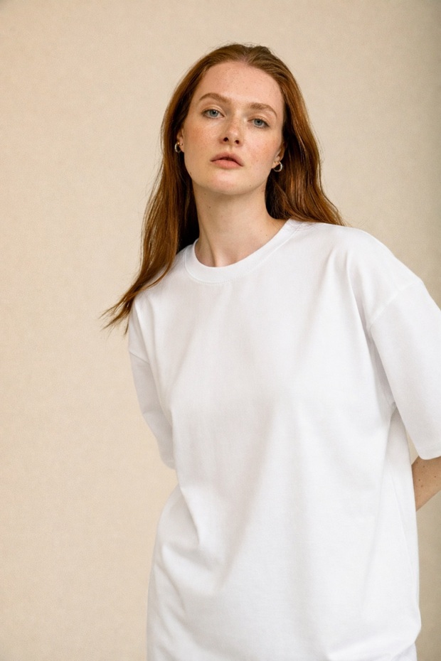 Basic Kadın T-shirt Regular Oversize Beyaz Tişört - 2