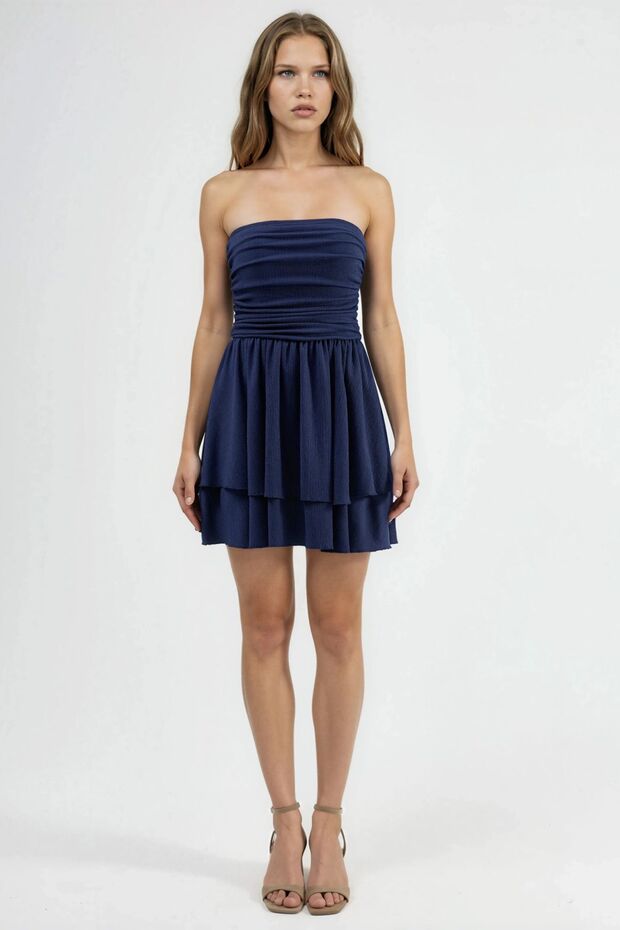 Askısız Volanlı Mini Elbise - 7