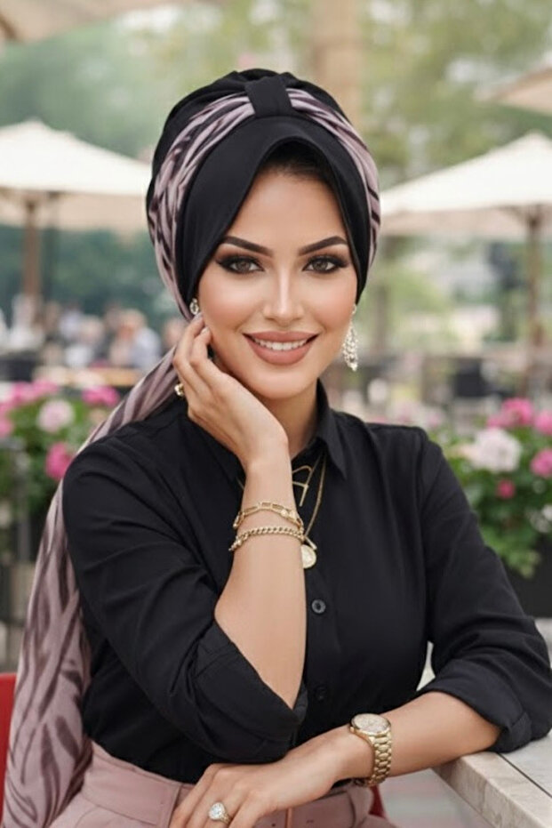 قبعة قبعة منقوشة باللون الأسود - 2