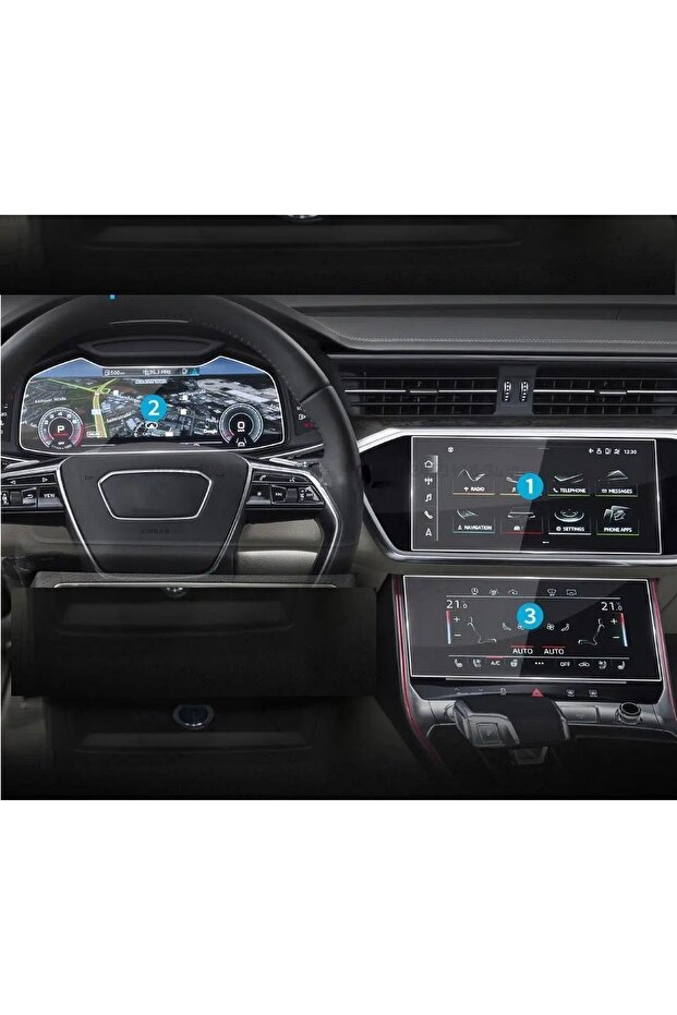Audi A6 Avant Sedan 2023 2024 Multimedia Digital Air Conditioning and Instrument 3 Piece 9H Nano Screen Protector