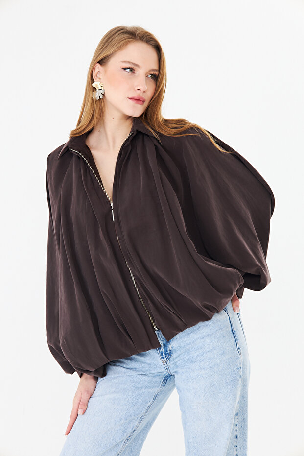 Women's pleated jacket zippered oversize women's poncho
