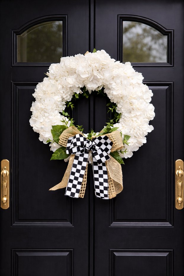 Door Ornament White Flower Door Wreath Home Decoration