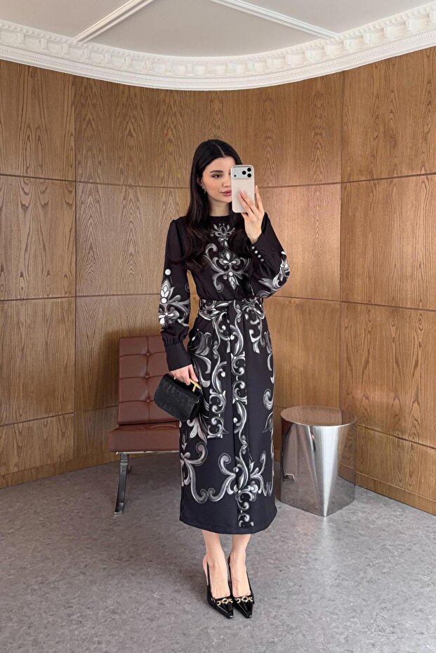 Rochie neagră cu model baroc - 2