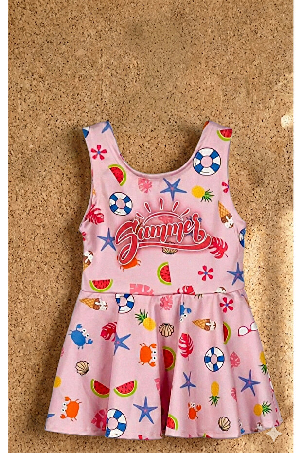 Summer Printed Swimsuit with Built-In Brief Pants and Skirt
