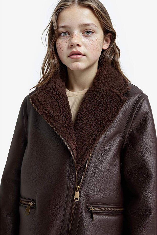 Puchowa kurtka z podszewką i kieszeniami na zamek błyskawiczny dla dziewczynek E7964A825AU - 7