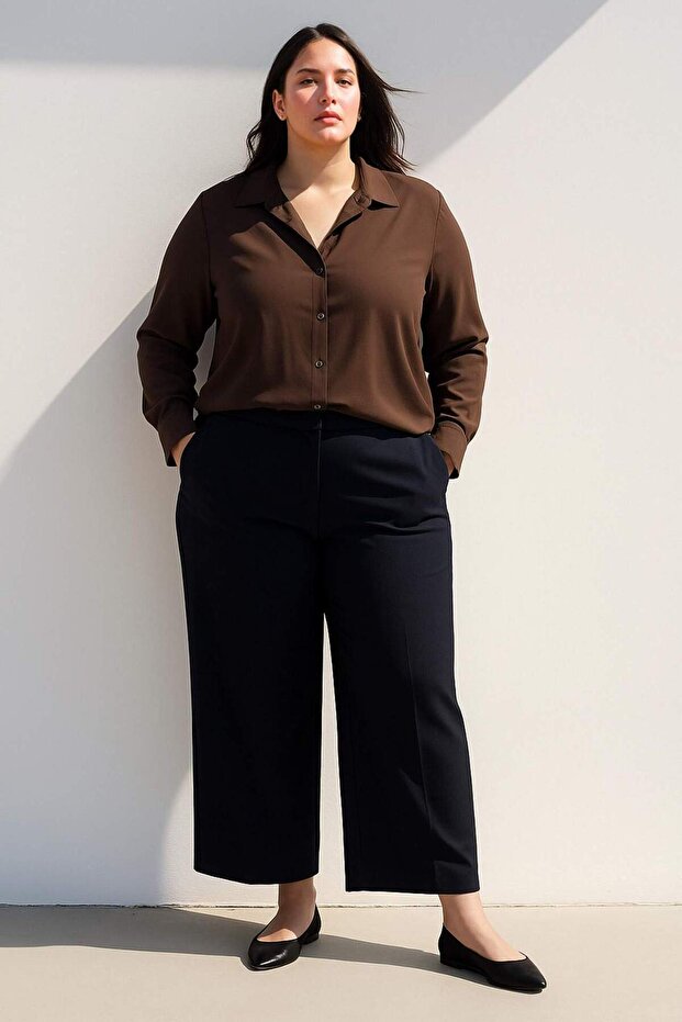 قميص أساسي سادة بأكمام طويلة وقصة واسعة كبيرة الحجم E4350AX25SP - 2