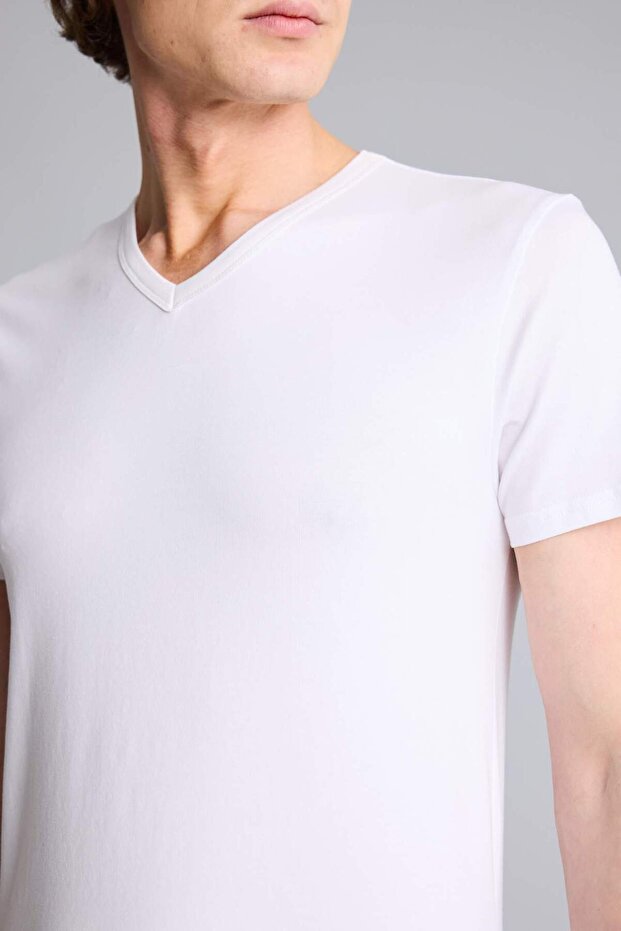 Slim Fit V-Neck Basic Short Sleeve Undershirt - 4