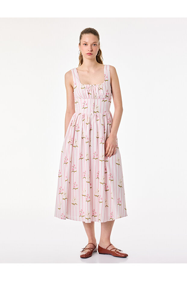 Thick Straps U-Neck Gipeli Floral Long Dress