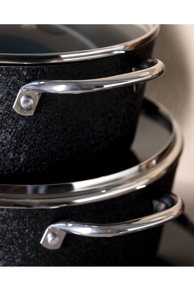 طقم أواني طهي تيتانيوم 7 قطع - أسود - 6