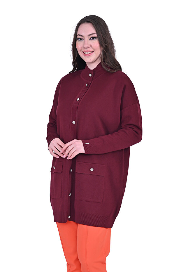 French Knitwear Wool Cardigan Bordo