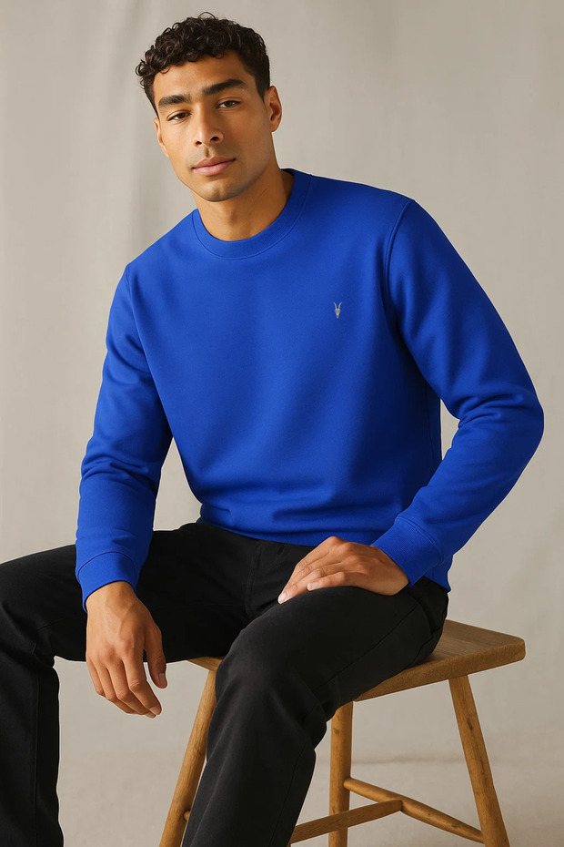 Men's Winter Thick Basic Loose Blue Sweater - 4