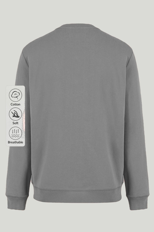 سويت شيرت رجالي أساسي فضفاض باللون الرمادي برقبة دائرية - 4