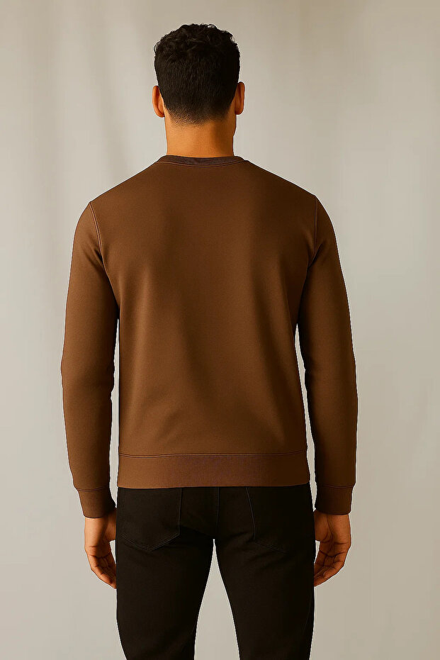 Men's Winter Thick Basic Loose Brown Sweater - 2