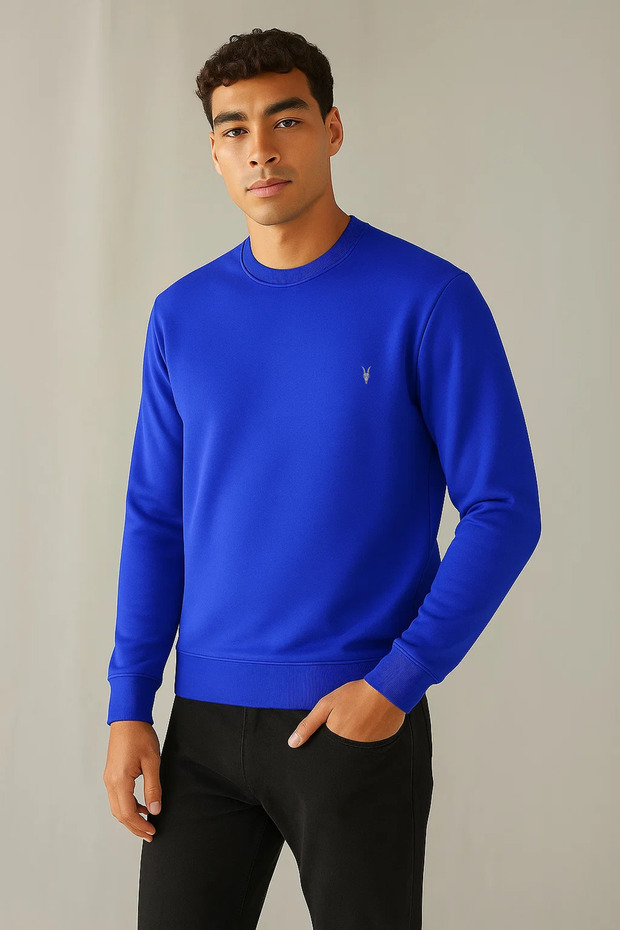 Men's Winter Thick Basic Loose Blue Sweater - 3