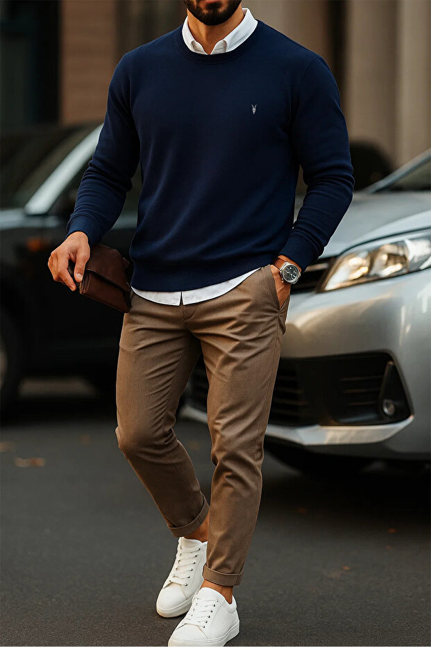 Férfi Basic Crew Neck Laci pulóver - 3