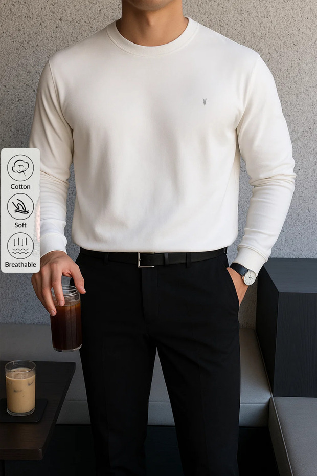 Erkek Kışlık Salaş Basic Ekru Sweatshirt