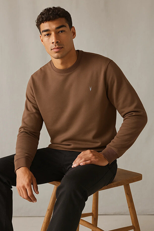 Men's Winter Thick Basic Loose Brown Sweater - 4