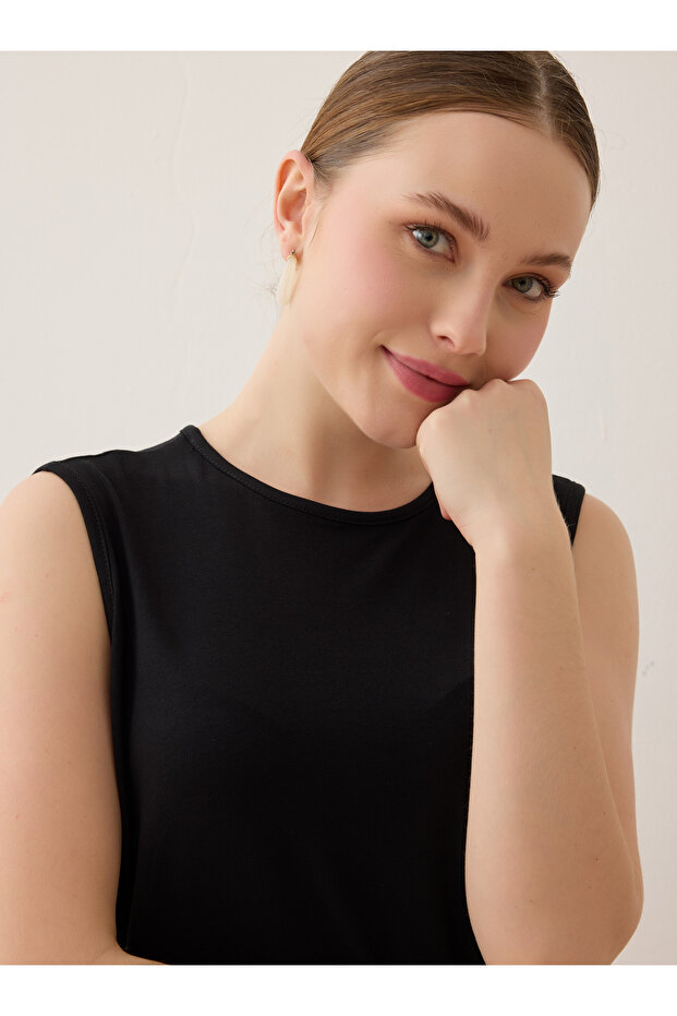 فيسكوز تونيك قماشي أساسي بدون أكمام - أسود - بنين - 5