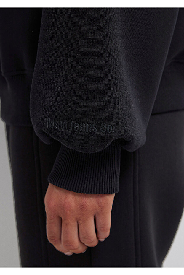 Bisiklet Yaka Siyah Basic Sweatshirt 1610198-900 - 8