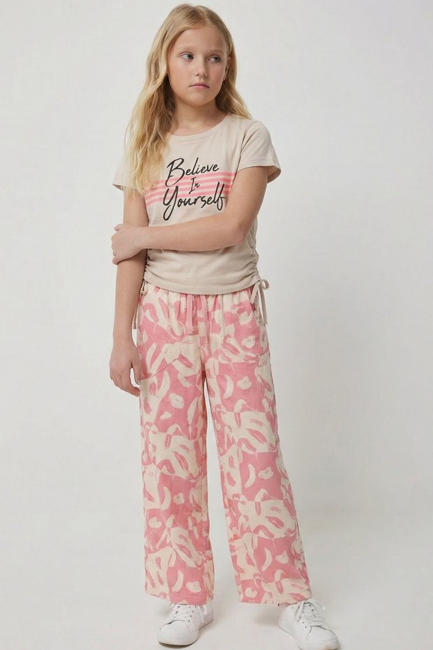 Girl's Short Sleeve Set Cotton Pieces Printed Summer Set (Bottom and Top)