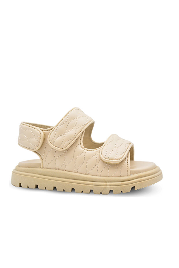 Beige Girl's Sandals - Lady Double Velcro Vegan Leather