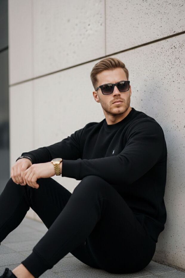 Siyah Renk Basic Bisiklet Yaka Relaxed Regular Erkek Sweatshirt - 7