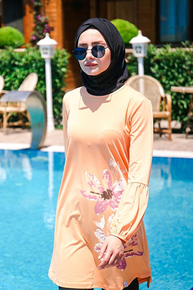 Rope Tied 4-Piece Baby Girl Floral Patterned Fully Covered Hijab Swimsuit M2013