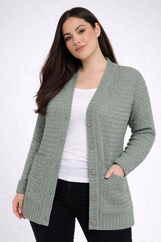 Women's Basket Knit Tunic Cardigan with Pockets