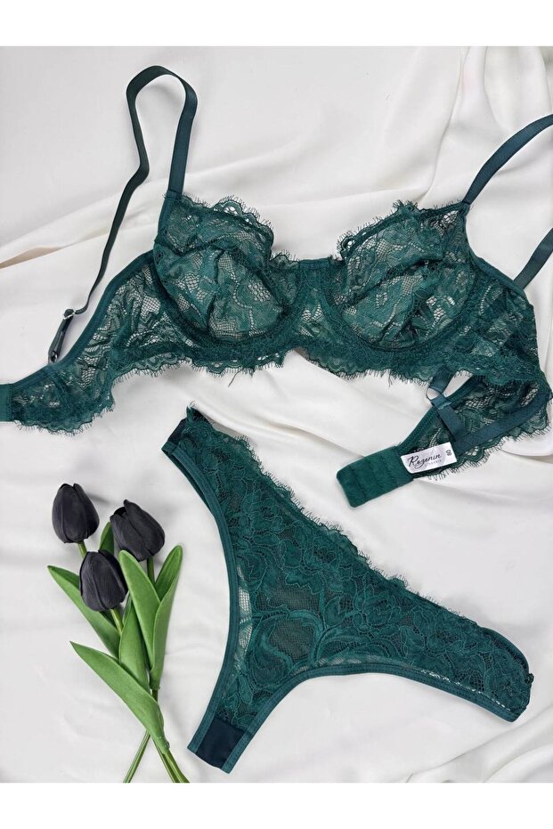 Valentine's Day Special Emerald Green Soft Lace Bralet Set