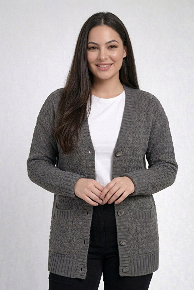 Women's Basket Knit Tunic Cardigan with Pockets