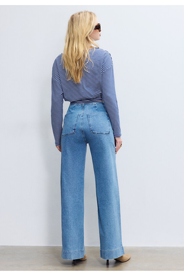 بنطلون جينز D77 بسيط مع جيوب - 5