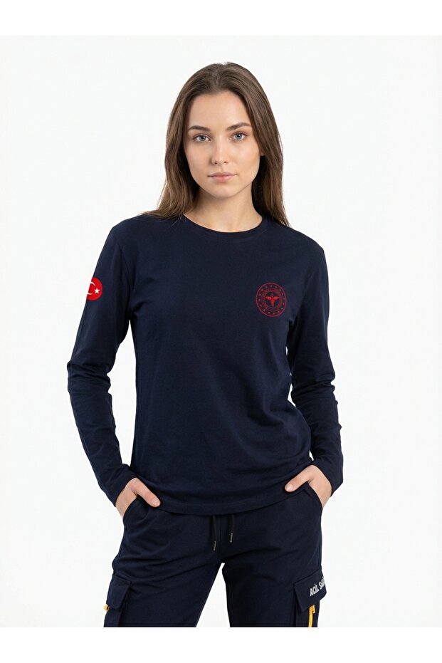 Navy Blue 112 Emergency Health Crew Neck Long Sleeve T-Shirt Unisex