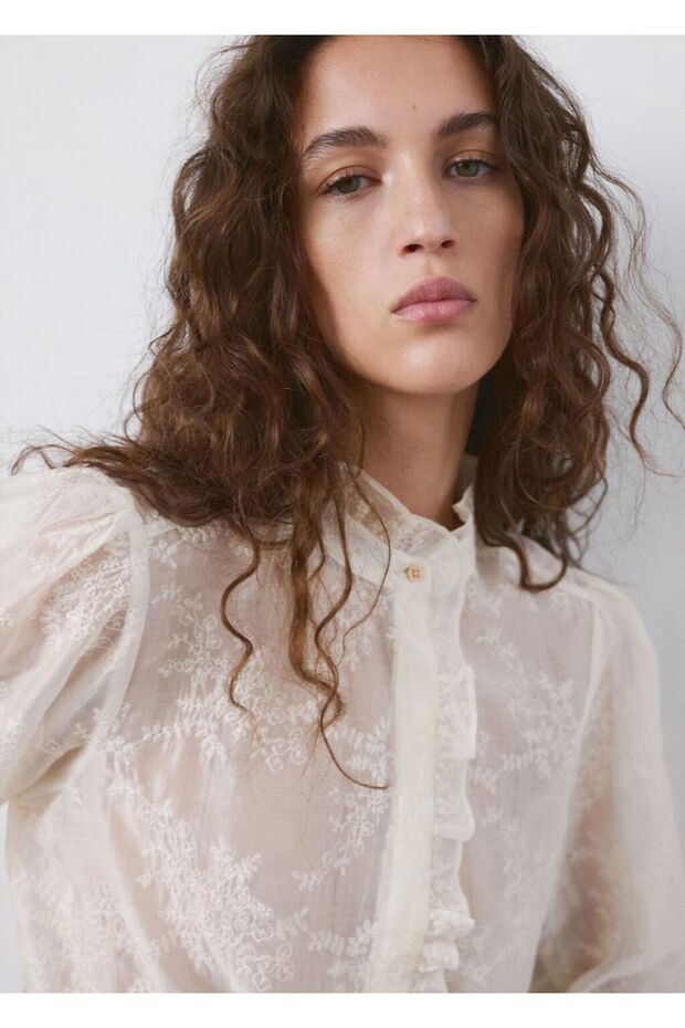 Çiçek işlemeli lyocell bluz - 6