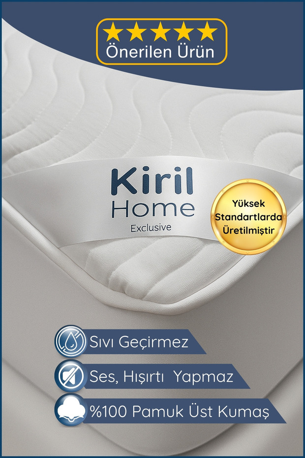 Kiril Home Premium Dolgun Sıvı Geçirmez Yatak Alezi | %100 Pamuklu Yüzey | Ultra Sessiz | Full Kenar | Yumuşak