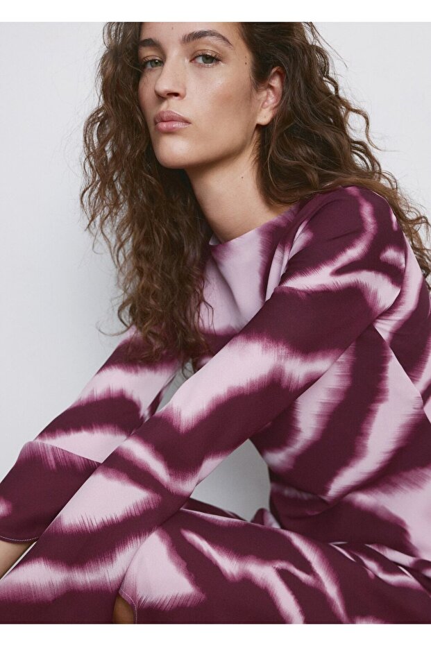 Hayvan desenli evaze elbise - 6