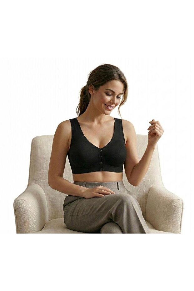 حمالة صدر بدون أسلاك مع أزرار أمامية قابلة للإزالة مصنوعة من الإسفنج المقطوع بالليزر - 1