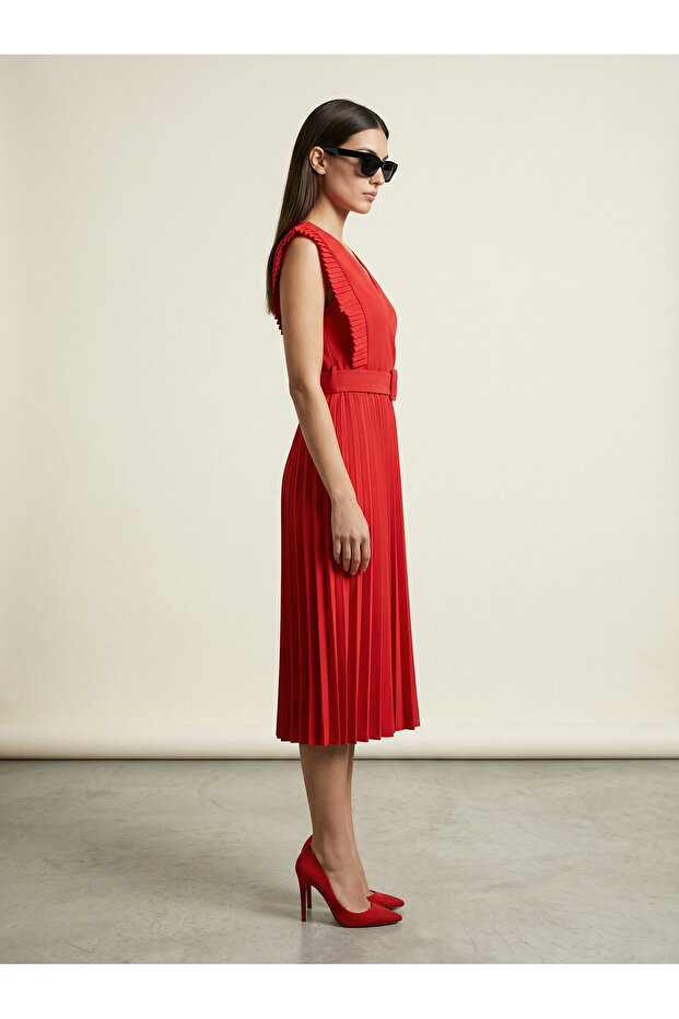 Pliseli Dabıl Elbise - 2