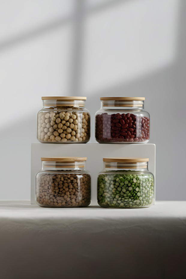 Basic Bambu Kapaklı 4'lü Cam Kavanoz Seti 350 cc - 1