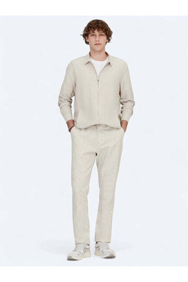 Bej Regular Fit Dokuma Overshırt - 2